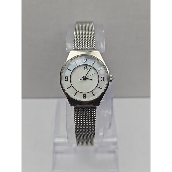 George Womens Petite Mesh Band Dress Watch Silver Tone White Dial New Batt Works - Picture 1 of 9